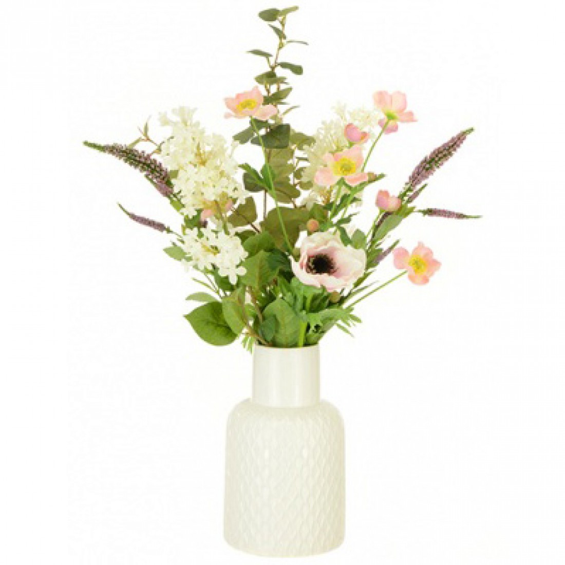 Artificial Flower Arrangements | Anemone and Lilac White Ceramic Vase